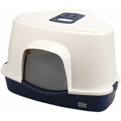 Closed corner toilet for cats EUROPET BERNINA JUMBO 56x70x46, blue/beige